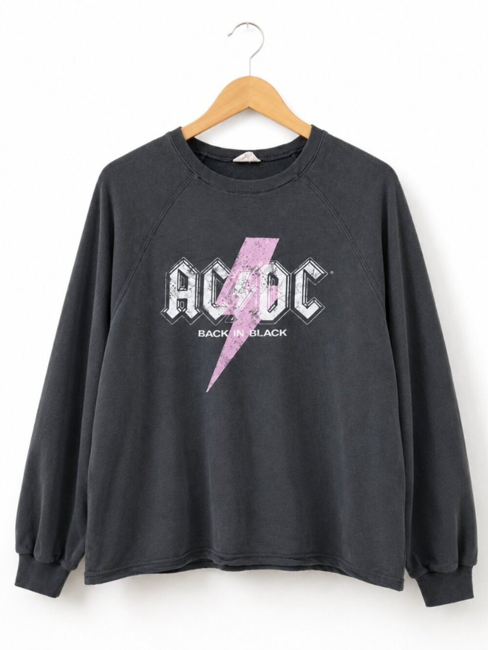 AC/DC Charcoal Cropped Graphic Long Sleeve Tee Sz XL